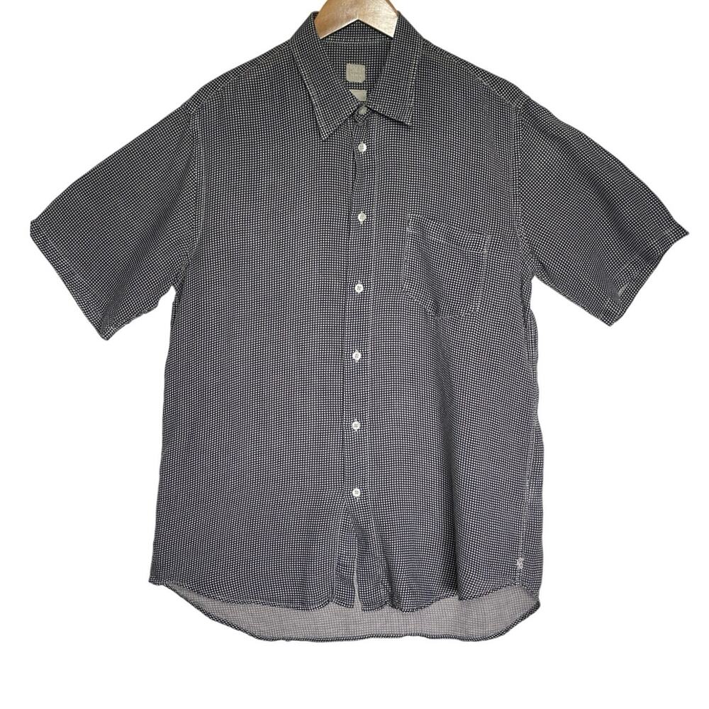 120% LINO Men’s Classic Fit Linen Black and White Polka Dot Button Up